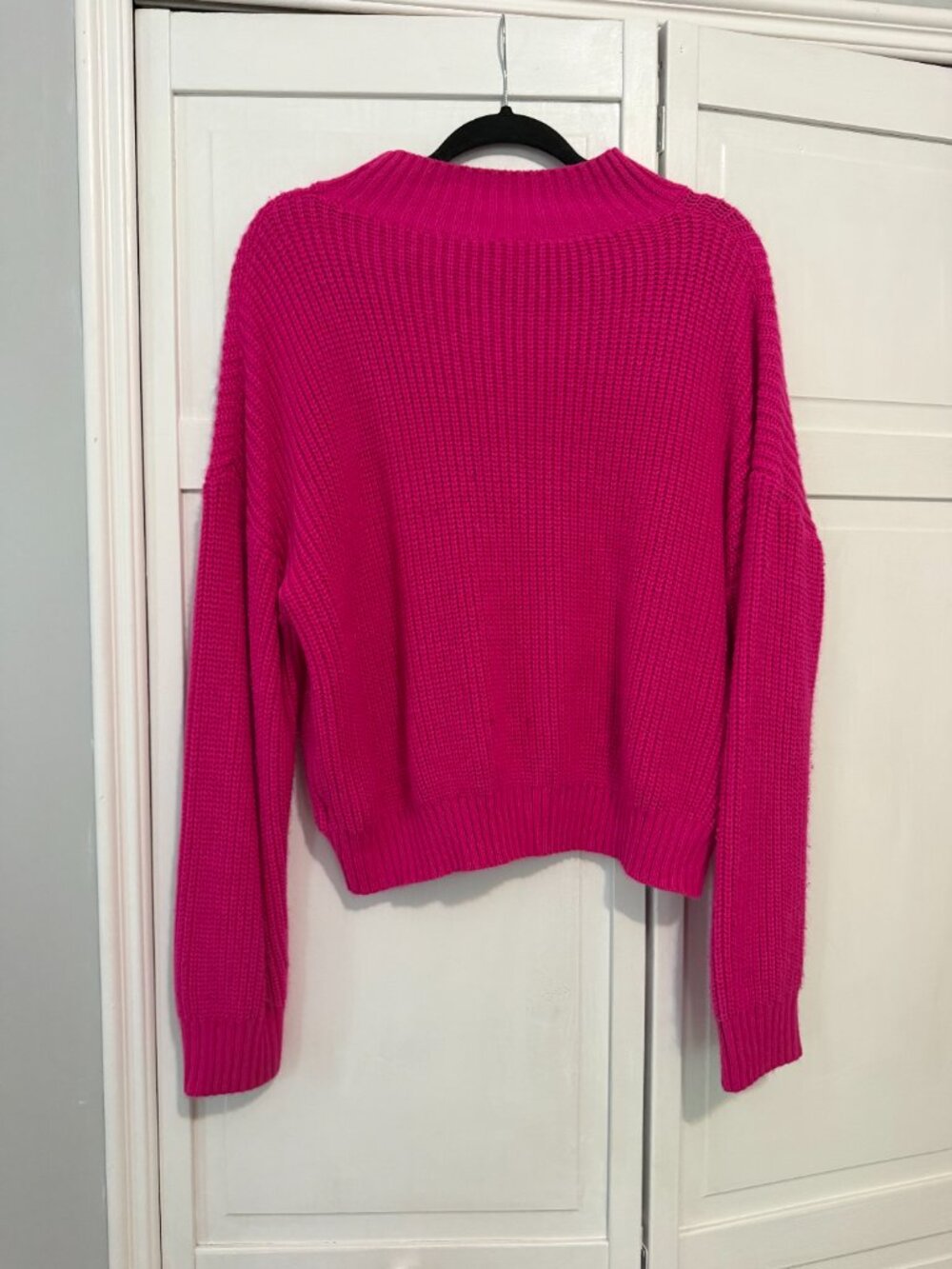 Hot Pink Fuchsia Chunky Knit Oversized Crewneck Sweater - Picture 3 of 3